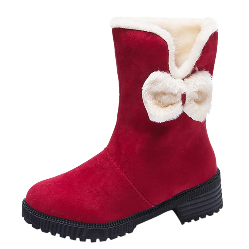 Зимние сапоги Модные женские Замшевые слипоны на квадратном каблуке с бантом