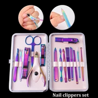 15pcsset rainbow stainless steel chameleon manicure nail kits clippers cutter pliers sanding file acne needle toenail grooming