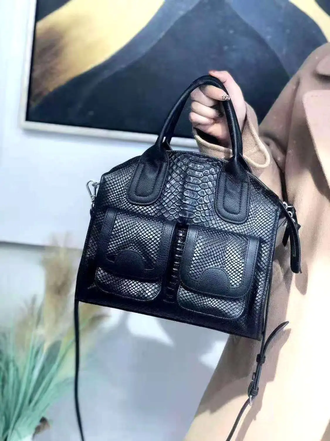 

Crocodile embossing genuine Leather totes bags cow leather shoulder bags Large capacity real leather handbag