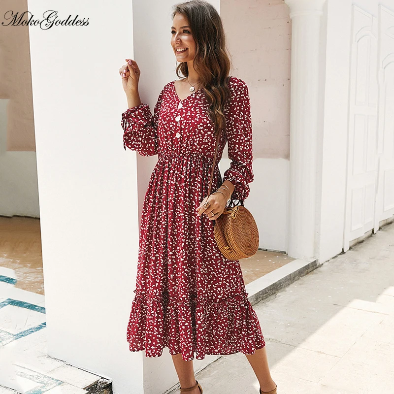 Женское платье с длинным рукавом Moko корейское Элегантное Длинное Платье