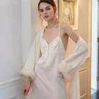 Пижама женская с V-образным вырезом, романтичная одежда для сна с длинным рукавом, утренний халат домашняя пижама одежды, комплект из 3 предметов, модная одежда для сна, осень