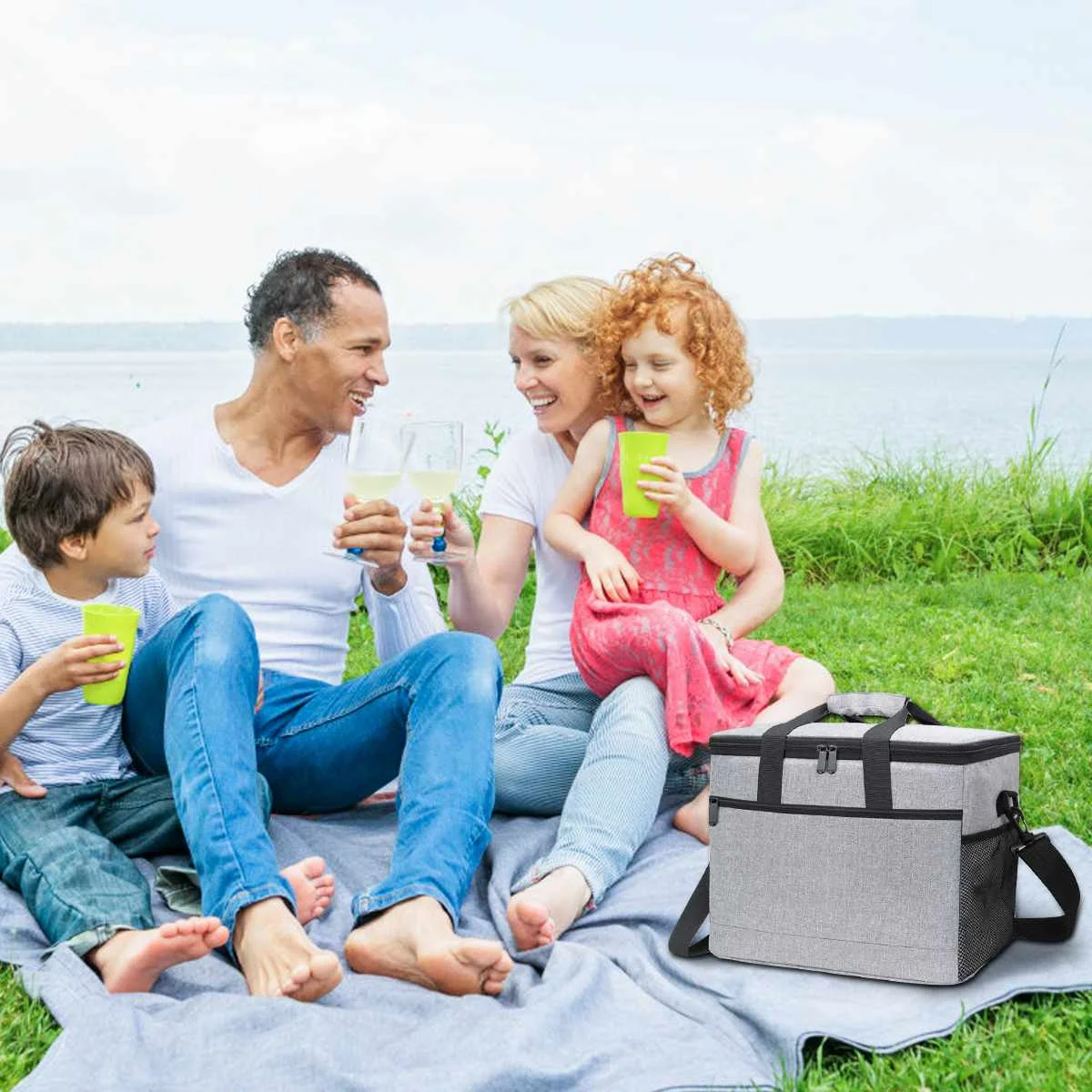 

17L Gray 31.5*19*28cm Portable Picnic Bag Lunch Bag Insulation Bag With Ice Pack Camping Hiking Coing Supplies