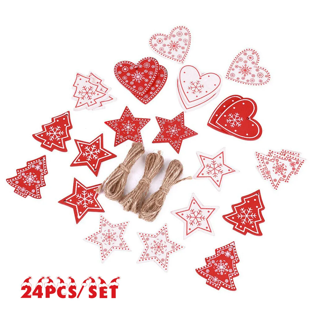 

24 упаковки деревянных подвесных украшений для рождественской елки, настенные потолочные украшения