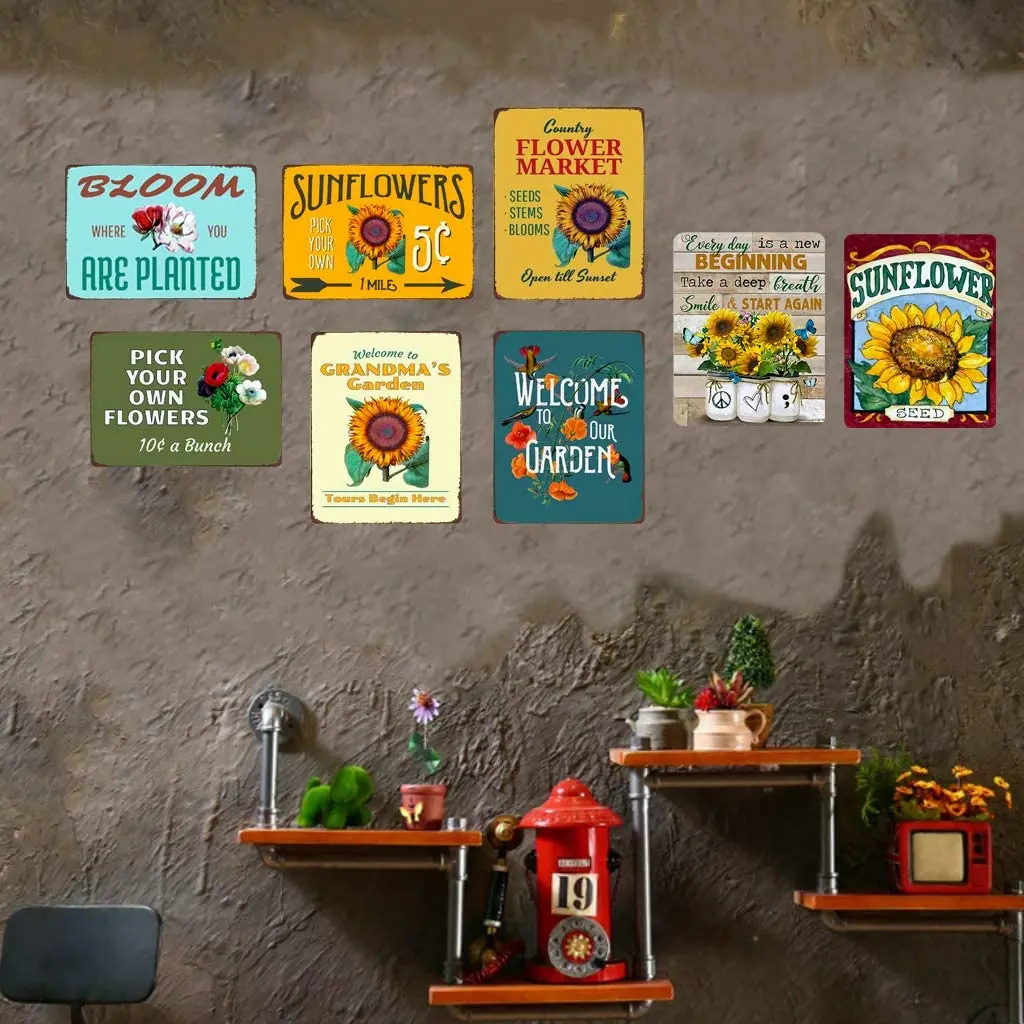 

Super durable Metal Sign Flower Market tin Signs Vintage bar Coffee Shop Kitchen shajing Garden Home Wall Decoration 8x12 inch