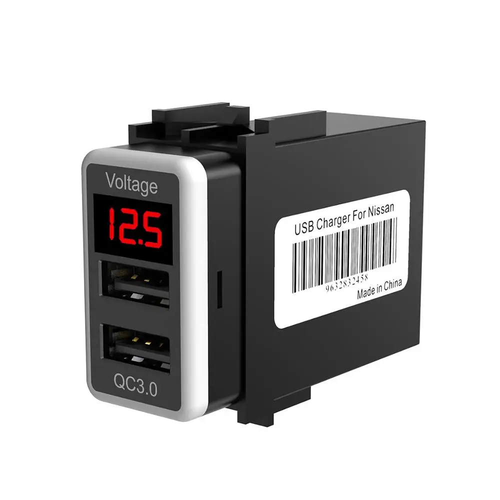 set1 voltage white Chelink 12 В Dual USB Автомобильное зарядное устройство QC3.0 светодиодный вольтметр адаптер питания с цифровым дисплеем напряжения для Nissan - Название цвета: set1 voltage white