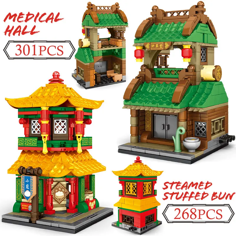 

City Street View Building Blocks Creator Classic Architecture Tavern Smithy Shop House Model Bricks DIY Assembly Toys For Kids