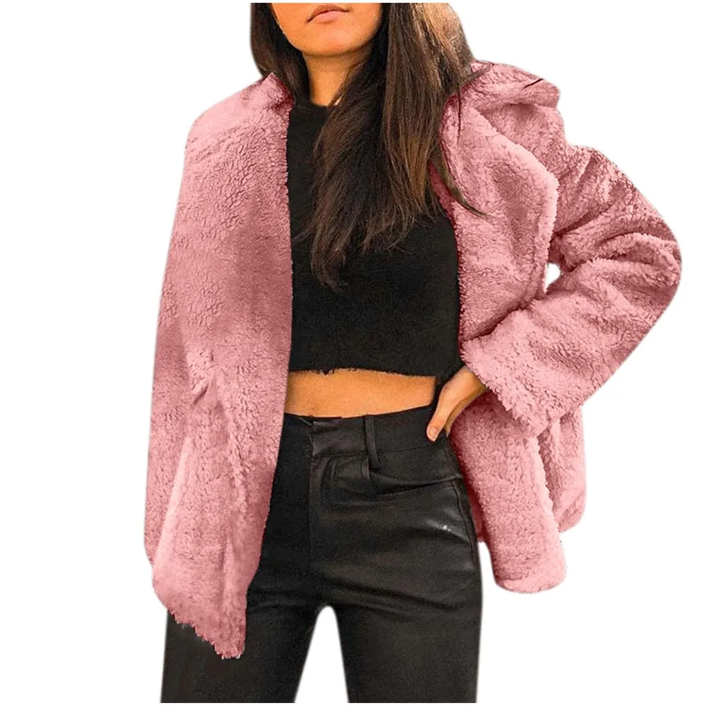 Розовый Зимняя женская шуба Chaqueta mujer, большие размеры, одноцветная шуба из искусственного меха норки, шуба из искусственного меха, шуба из лисьего меха Colete Feminino - Цвет: Розовый