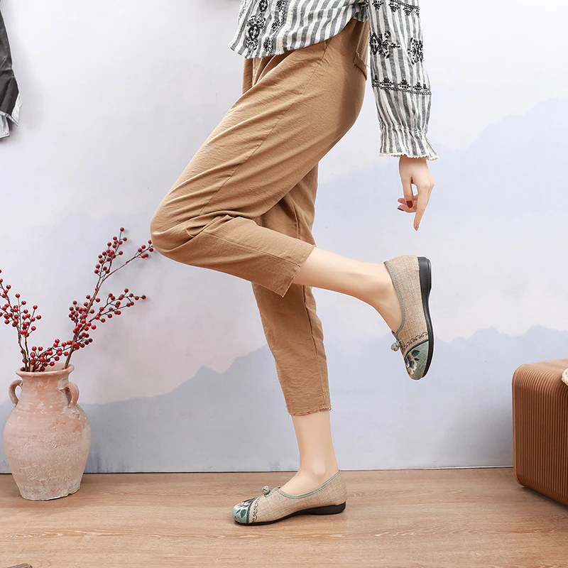 

Chinese Style Women Flats Ballet Shoes Cut Out Leather Breathable Moccasins Women Boat Shoes Ballerina Ladies Casual Shoes