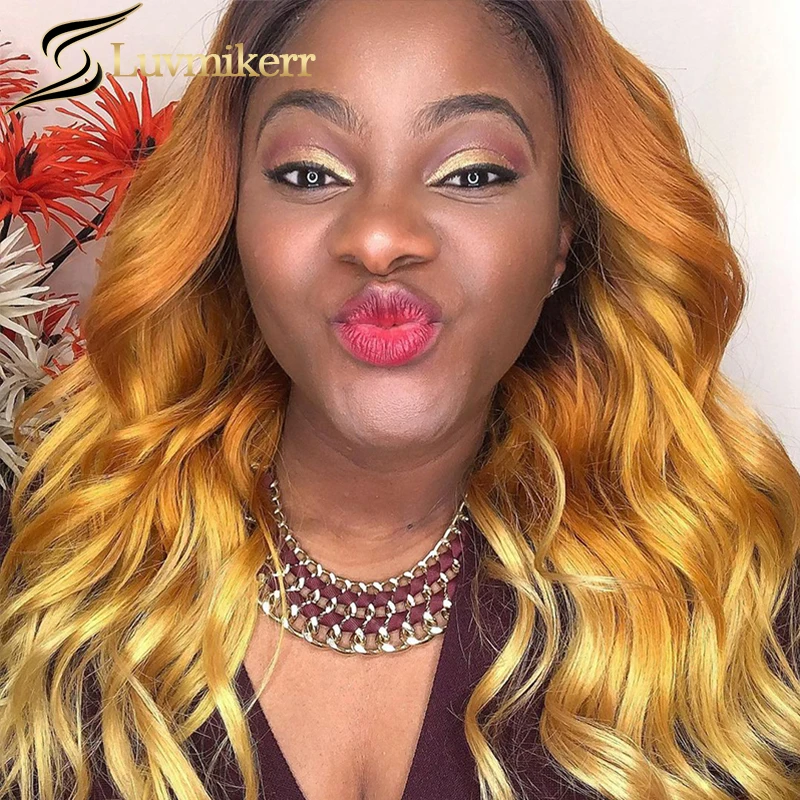 

HD Ombre Honey Blonde Lace Frontal Wigs Deep Body Wave Colored 613 Pre Plucked Highlight Human Hair Wig For Women Bleached Knots