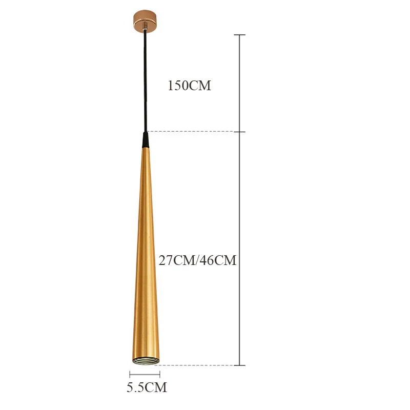 Lámpara para colgar, luz LED COB moderna de 27cm, 46cm y 5W, foco de aluminio con forma de cono, para sala de estar, cocina, Hotel, Bar y restaurante