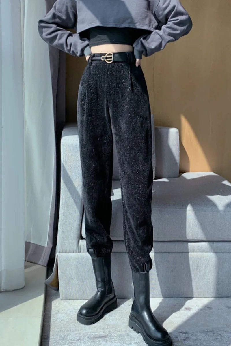 

Autumn And Winter New High Waisted Slim Flash Corduroy Casual Pants Women's Temperament