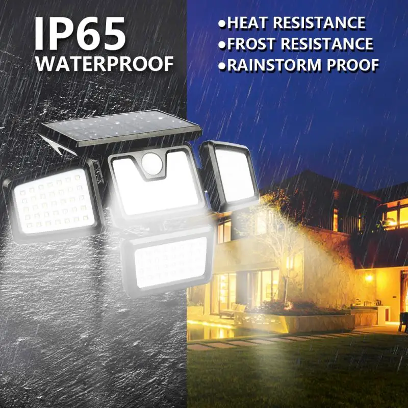

141LED Solar Light Outdoor Four-head Human Sensor Wall Lamp IP65 Induction Wall Light For Home Garden Courtyard Street Lighting
