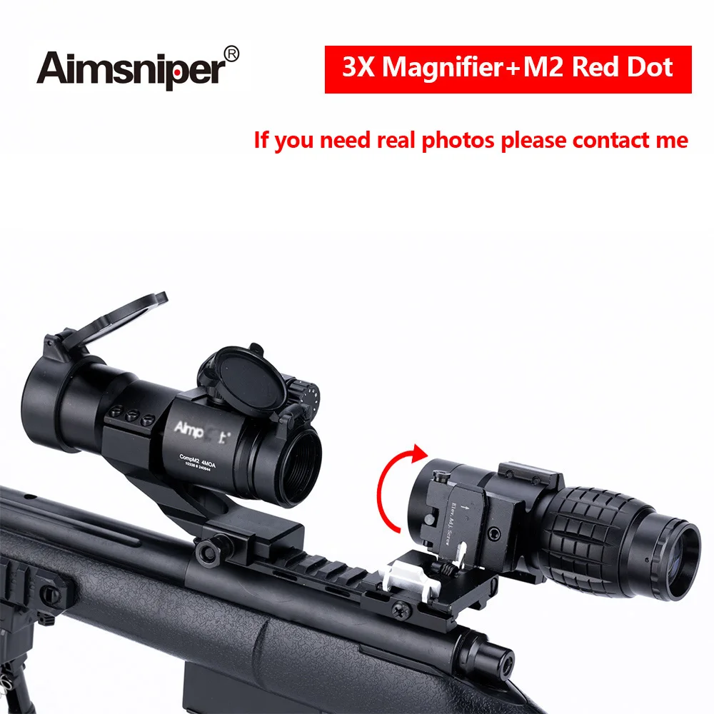 Tactical M2 Red Dot Optics Sight 3X Magnifier Scope Flip To Side Reflex Riflescope Combo Fit 20mm Rail For Hunting Airsoft Rifle