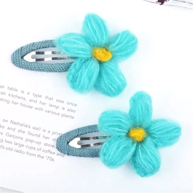 2pcs drop blue M MISM, 2 шт., Хит, корейский стиль, Осень-зима, шерсть, вязаный крючком, сладкий цветок, заколка для волос, BB зажим для девушек, женщин, милые заколки, аксессуары для волос - Цвет: 2pcs drop blue