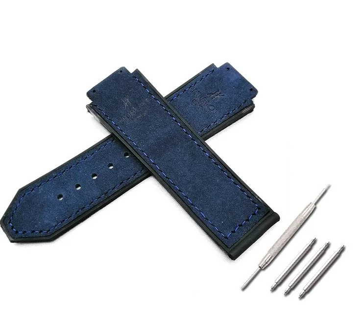 blue with tool Кожаный+ резиновый ремешок мужские часы аксессуары 22 мм Пряжка резиновый ремешок для часов HUBLOT серии 19 мм x 25 мм водонепроницаемый браслет wa - Band Color: blue with tool