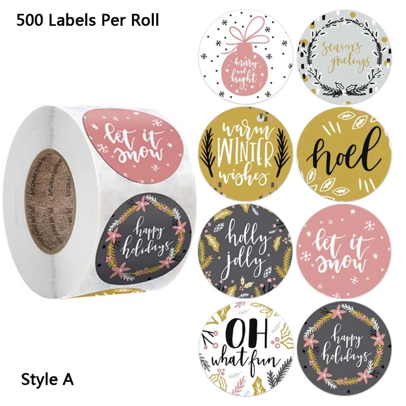 

500pcs/roll Round 6 Designs Merry Christmas Thank You Stickers Seal Labels for Envelope Cards Baking Gift Package Scrapbooking D