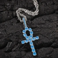 blue zircon love anka anha cz cross pendantnecklace mirco pave prong setting for men hip hop jewelry bp029