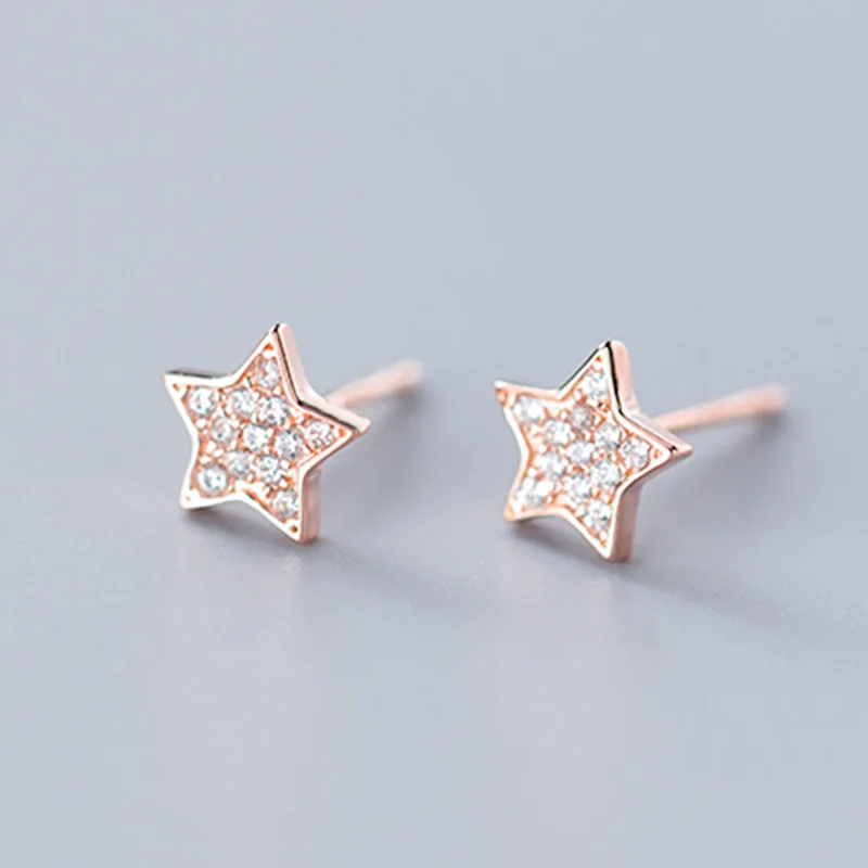 Rose Gold Trustdavis, Настоящее серебро 925 пробы, сладкая Ослепительная Милая звезда, CZ серьги-гвоздики для женщин, свадебные ювелирные изделия, подарок DS2185 - Окраска металла: Rose Gold