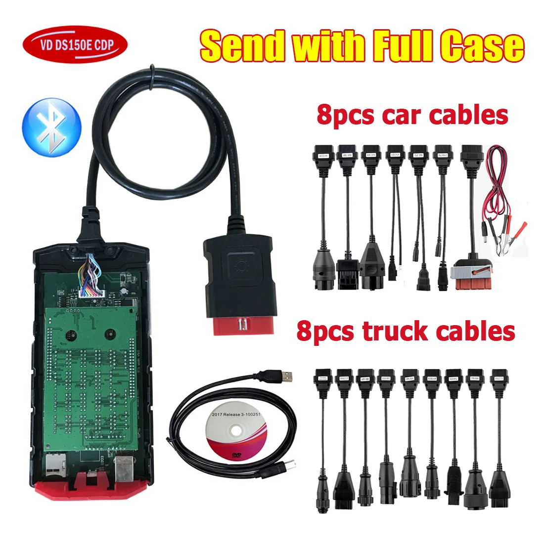 2021 Obdii Obd2 Scanner Bluetooth Vd Ds150e Cdp 2017.R3 Keygen For Diagnostic Tools +8pcs Car Cables+8pcs Truck Cables | Автомобили и