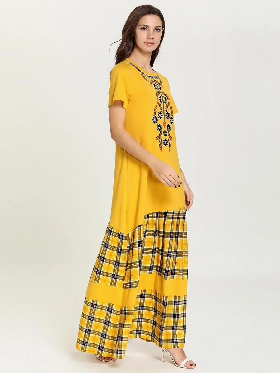 Мусульманское платье с вышивкой и коротким рукавом модное повседневное Caftan Marocain