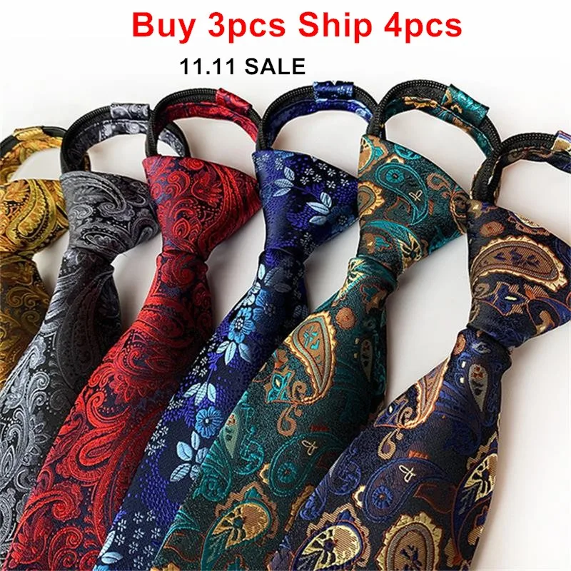 

Promotion Men's Necktie 8cm Paisley Polyester ZIPPER TIE Easy to Pull Knot Plaid 50cm Long Neckwear Dot Leisure Accessory