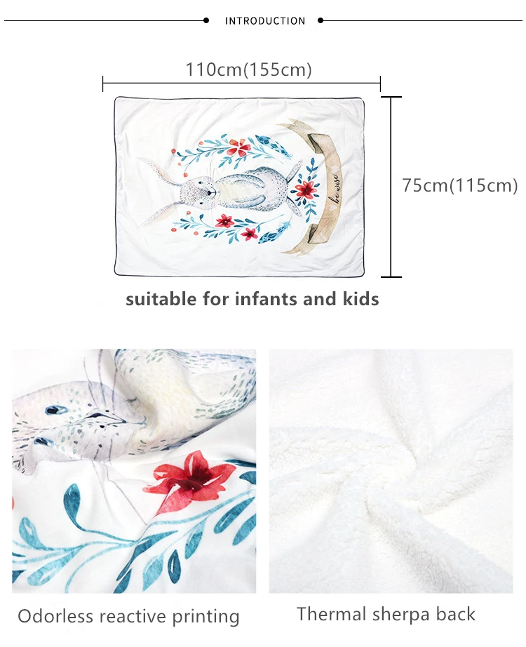 Зимнее мягкое Фланелевое теплое детское одеяло с изображением животных, ручная роспись, 2 слоя, шерпа, пеленка для новорожденных, детское одеяло