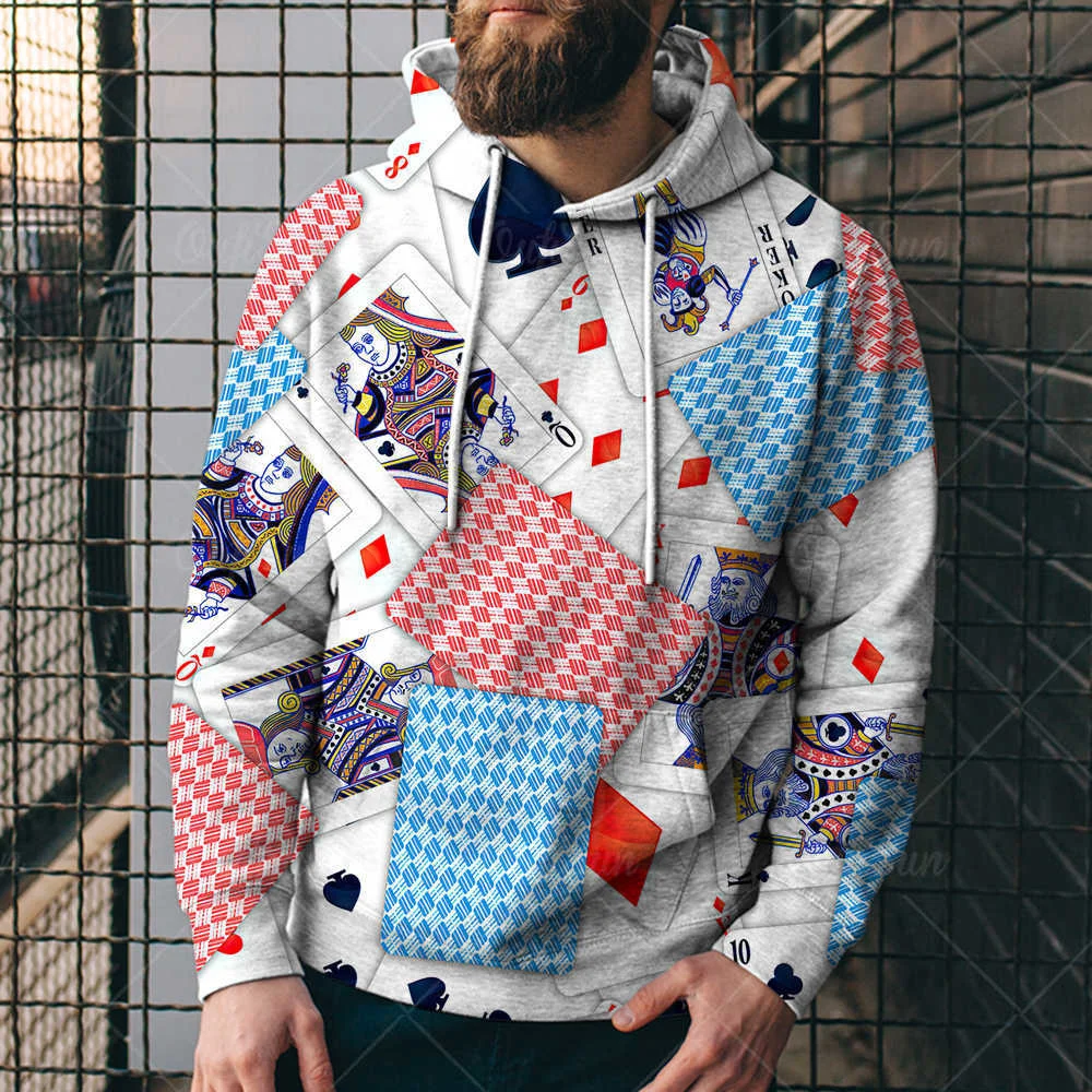 

Autumn New Popular Fashion Trend Poker Skeleton Series Printed Men's Sweater Street 3d Hoodie
