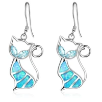popular silver plated 5 colors lovely cat shape opalite opal drop earrings for women animal jewelry