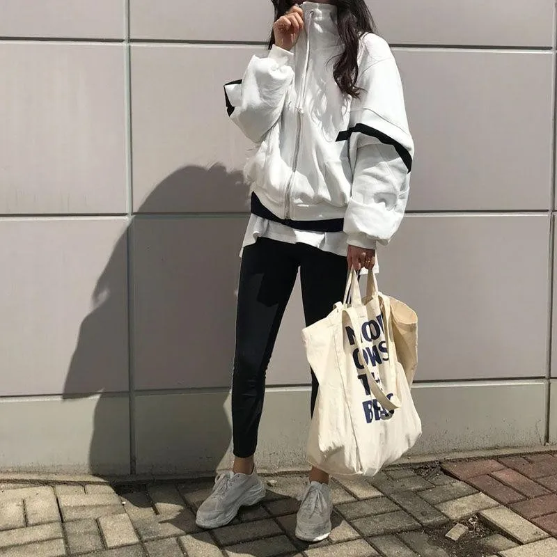

Korean Style Letter Print Shoulder Bag Large Capacity Women Canvas Shopping Bags Simple Handbags Ladies Casual Big Tote Handbag