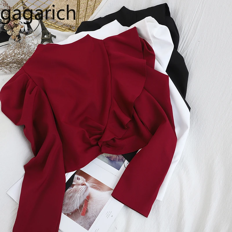 Gagarich женские короткие блузки корейский Стильный О образный вырез плиссированные