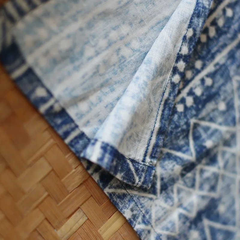 

NINI WONDERLAND 2021 Summer Print Nation Style Dress Women Mandarin Collar Loose Vintage Dress Half Sleeve Split Casual Dresses