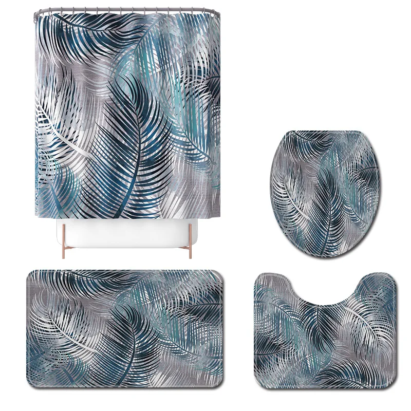 

Waterproof Shower Curtain and Toilet Mat Set Printing Bath Mat Non-slip Floor Carpet for Bathroom Absorbent U-Shaped Toilet Rug