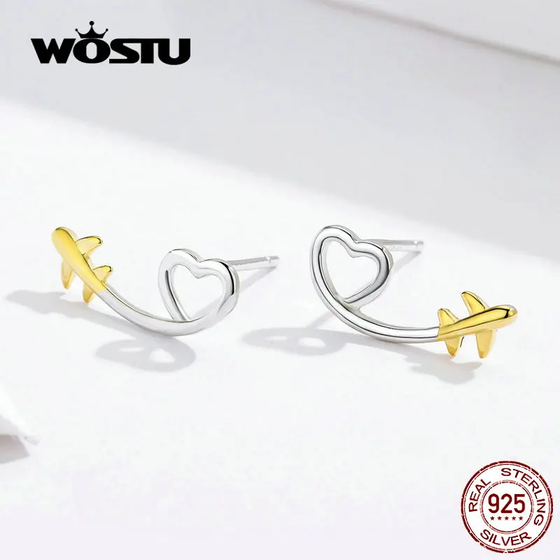 WOSTU оригинальный 925 стерлингового серебра в форме сердца серьги простые