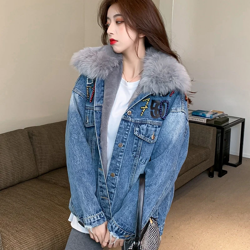 

Women's Denim Jacket Spring Autumn Diamond Letters Heavy Craft 2020 New Fashion Long-sleeved Single-Breasted Coat Female 88Q