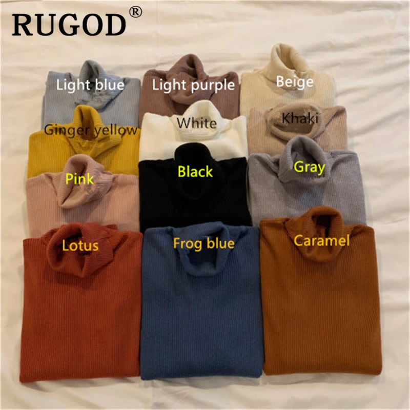 RUGOD Casual Solid Basic Knitted Blouse Women Elegant Turtleneck Long Sleeve Tunic Auturm Bottoming Pullover Tops 2019 new | Женская