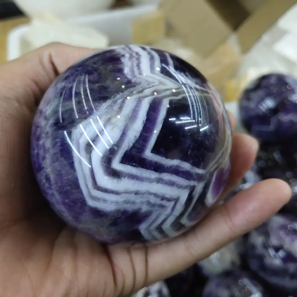 

large size top quality high polished Dogtooth amethyst Chevron-Amethyst Banded dream amethyst sphere ball healing