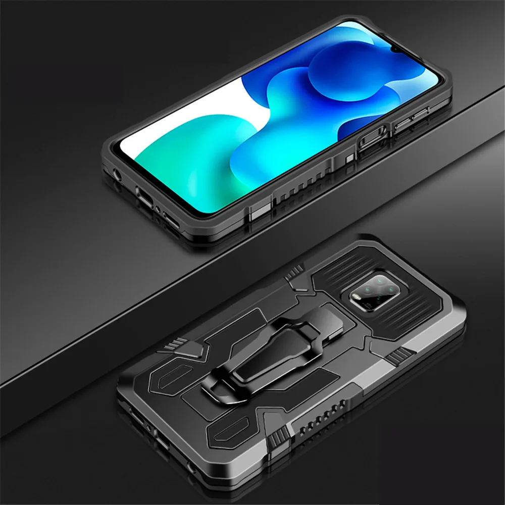 Металлическая задняя крышка с зажимом чехол для Xiaomi Redmi Note 9S 9 Pro Max ударопрочный