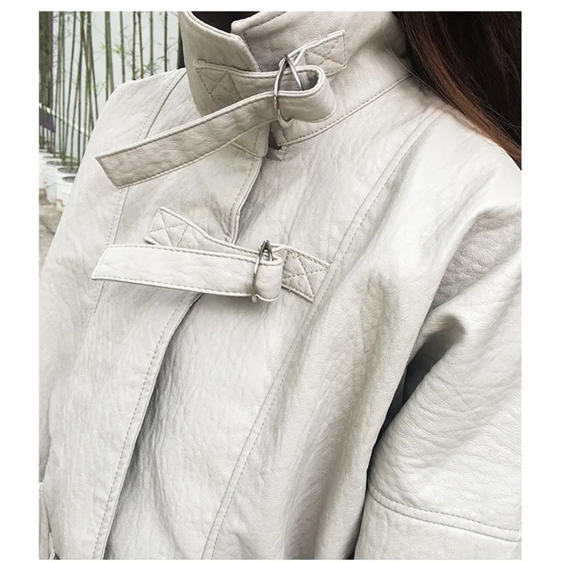 Женская винтажная куртка бомбер из искусственной кожи с длинным рукавом в