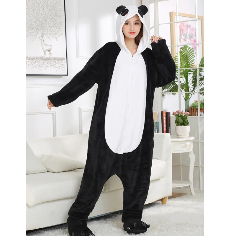 Милая панда кигуруми пижамы Медведь Комбинезоны для взрослых двойной молнии