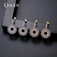 umode fashion sun flower stud earrings with top quality cubic zirconia rhodium color for women earring free drop shipping ue0797