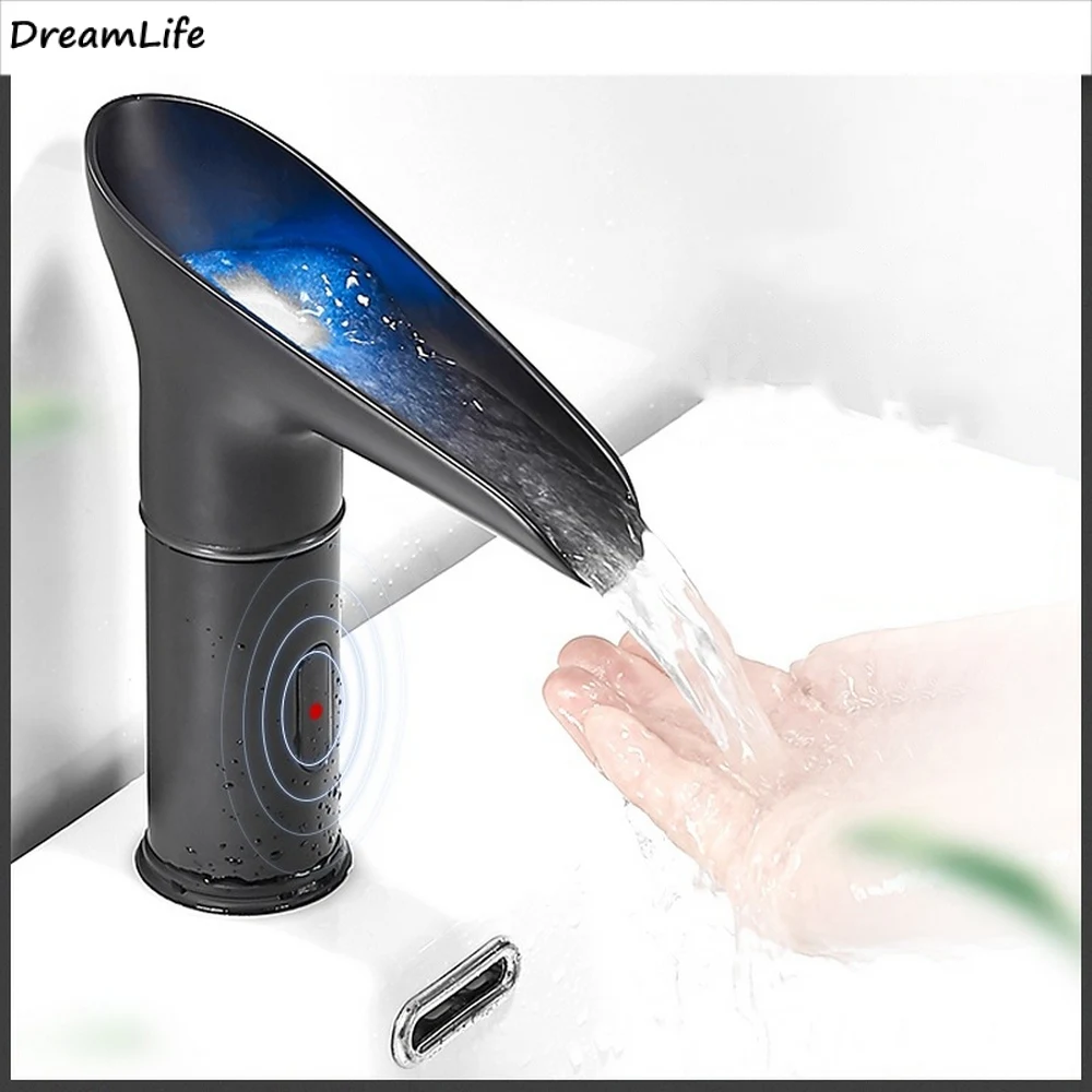 

Светодиодный смеситель с датчиком водопада, Бесконтактный автоматический кран с активацией движением, для горячей и холодной воды, для ван...