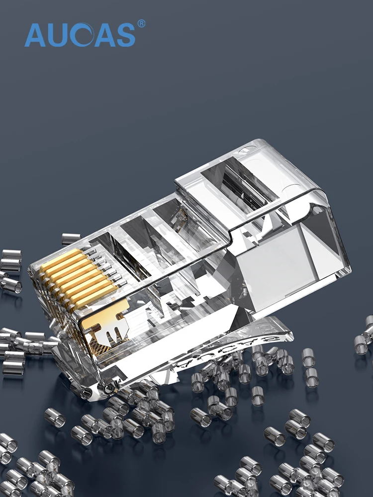 Фото Aucas RJ45 Разъем модульный Ethernet кабель головная вилка Cat5E Разъем позолоченный неэкранированный сетевой разъем 8P8C RJ45 разъем №4