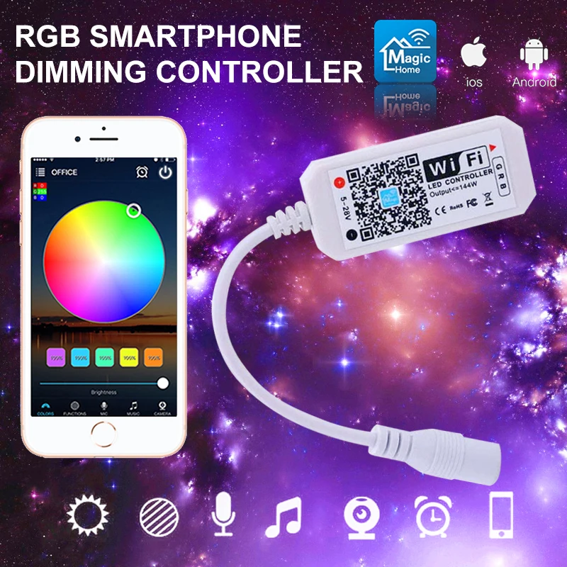 

Умная Светодиодная лента RGB с изменением цвета, беспроводной пульт дистанционного управления музыкой, совместим с голосовым управлением