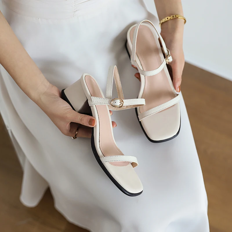 Босоножки женские из натуральной кожи на высоком каблуке бежевые черные красные