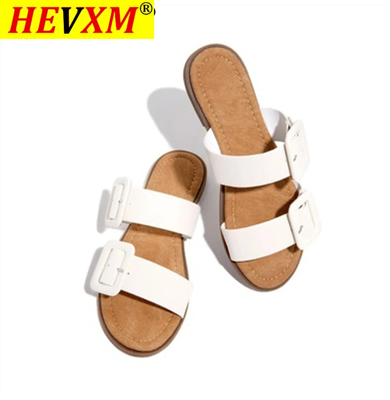 

Women Slippers Flat Woman Belt Buckle Square Sandals Casual Open Toe Beach Shoes Female Fashion Slides 2020 Ladies Outdoor Shoes