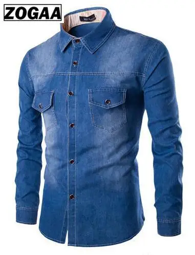 ZOGAA Men Long Sleeve Denim Shirt Mens Casual Dress Male Jean Shirts High Quality Street Wearing Hot Sale 2019 mens shirts | Мужская