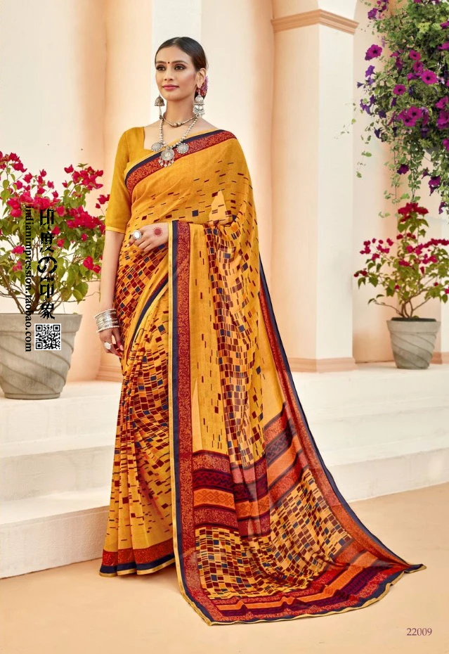 

Chiffon Printed Ethnic Style Saree Daily Saree Sari with Unstitched Blouse