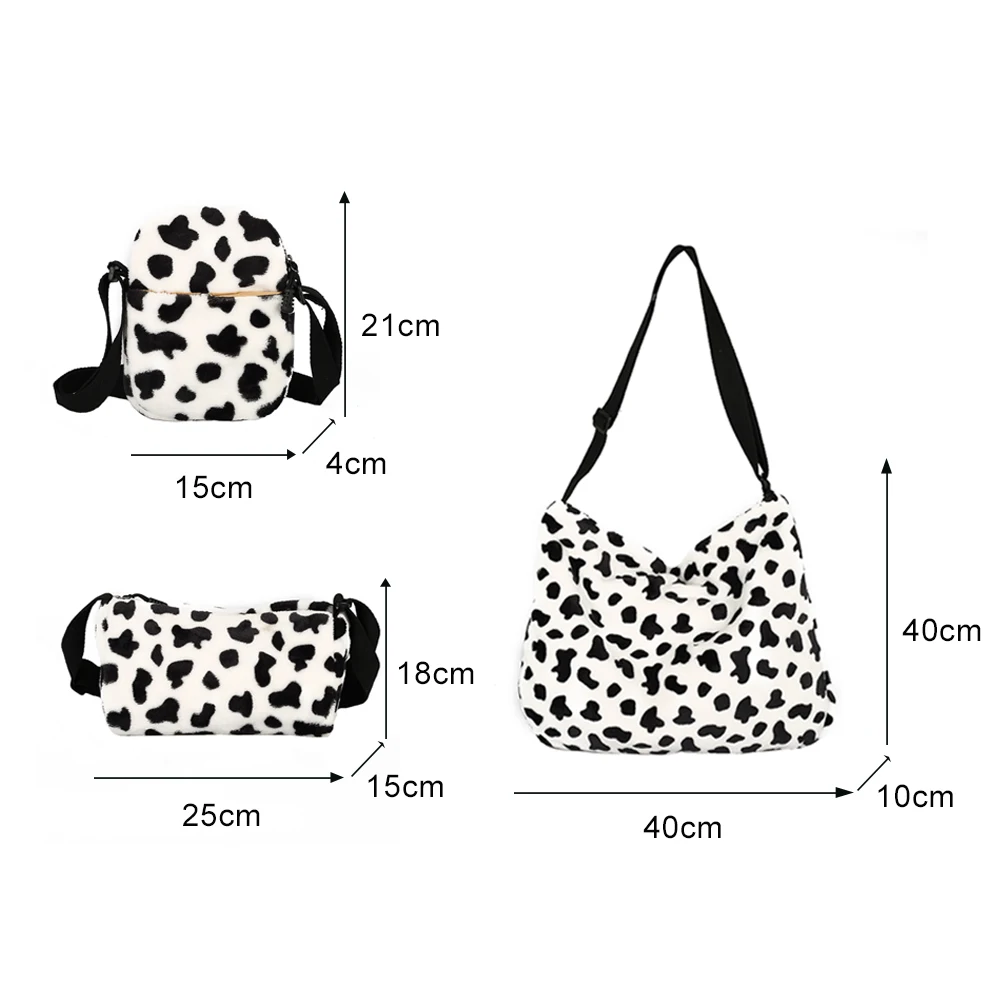 

Fashion Plush Cow Milk Pattern Shoulder Bag Casual Autumn Winter Women Small Crossbody Bags Travel Cute Messenger Handbags Pouch