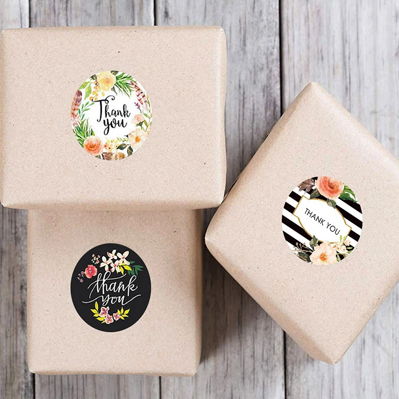 

500PCS Colored Flowers Thank You Stickers Labels Decoration Scrapbook Sealing Sticky Sticker Festival Gift Stationery Supplies
