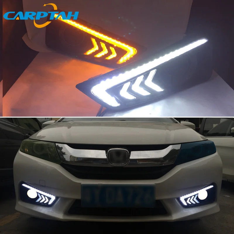 

LED Daytime Running Light For Honda City Grace 2015 2016 Waterproof 12V Yellow Turn Signal Indicator Light Bumper Lamp LED DRL